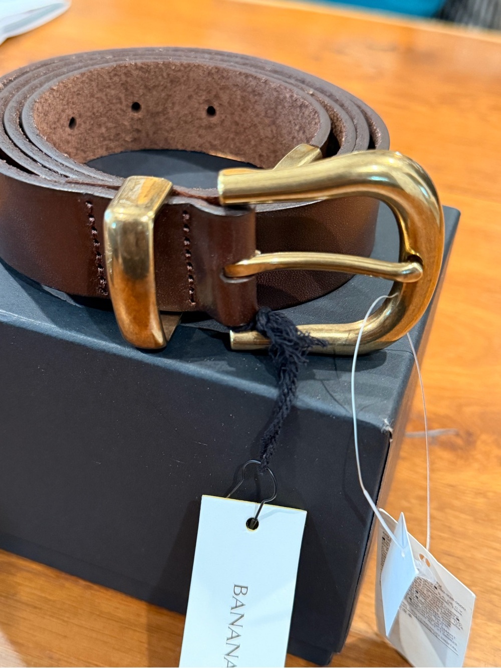 Banana Republic Western Brown Leather Belt with Brass Buckle - Size XL - NWT